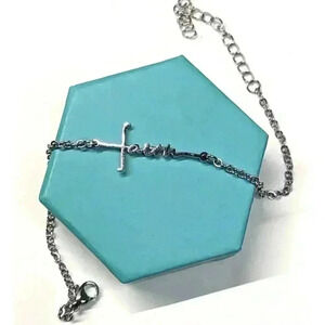 Spiritual dainty chain bracelet Silvertone Faith Cross lightweight EUC